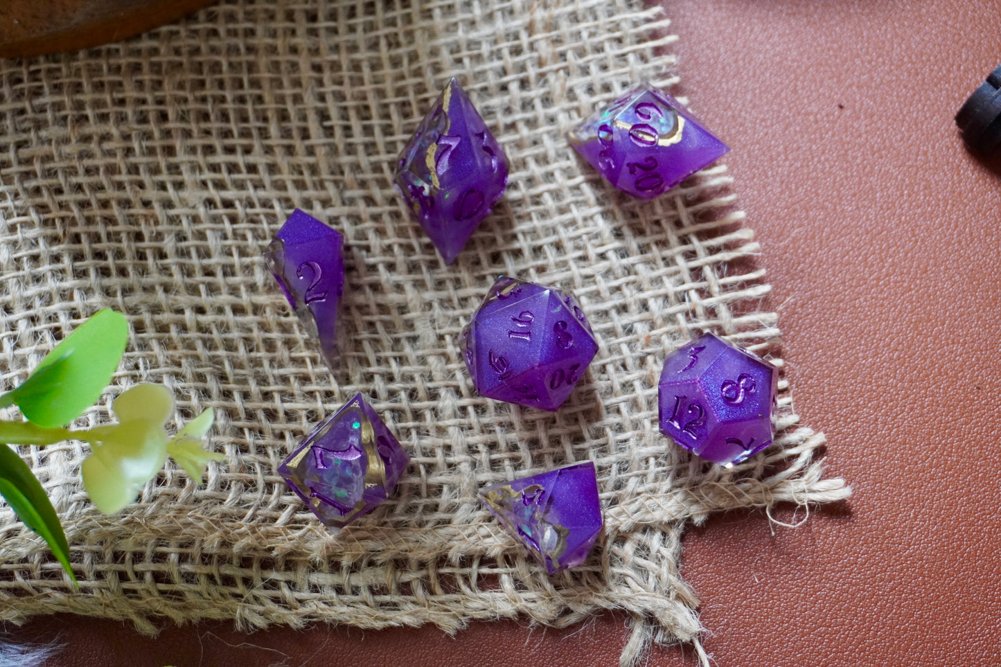 Dark purple geode, dice set