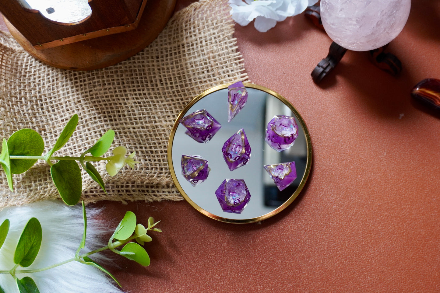Dark purple geode, dice set
