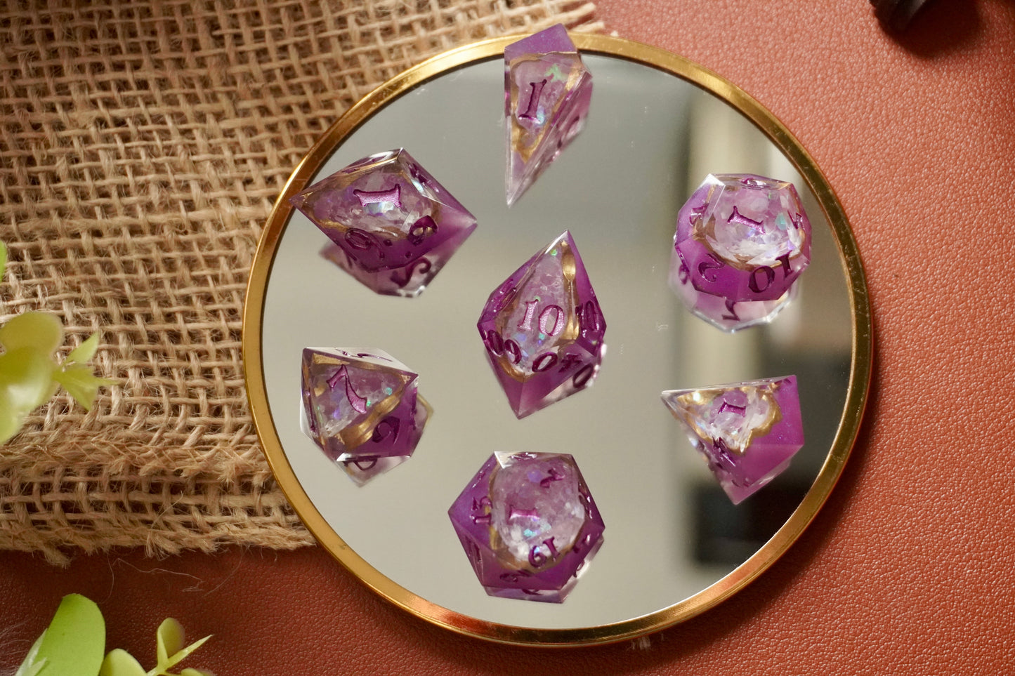 Dark purple geode, dice set