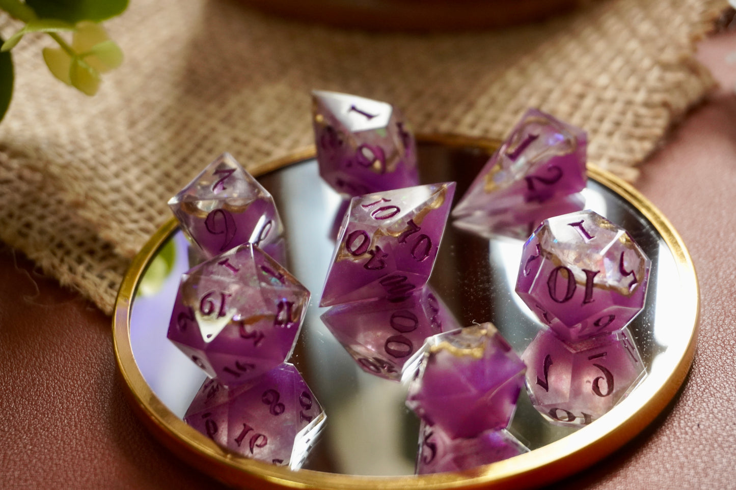 Dark purple geode, dice set
