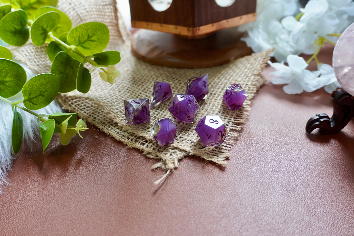 Dark purple geode, dice set