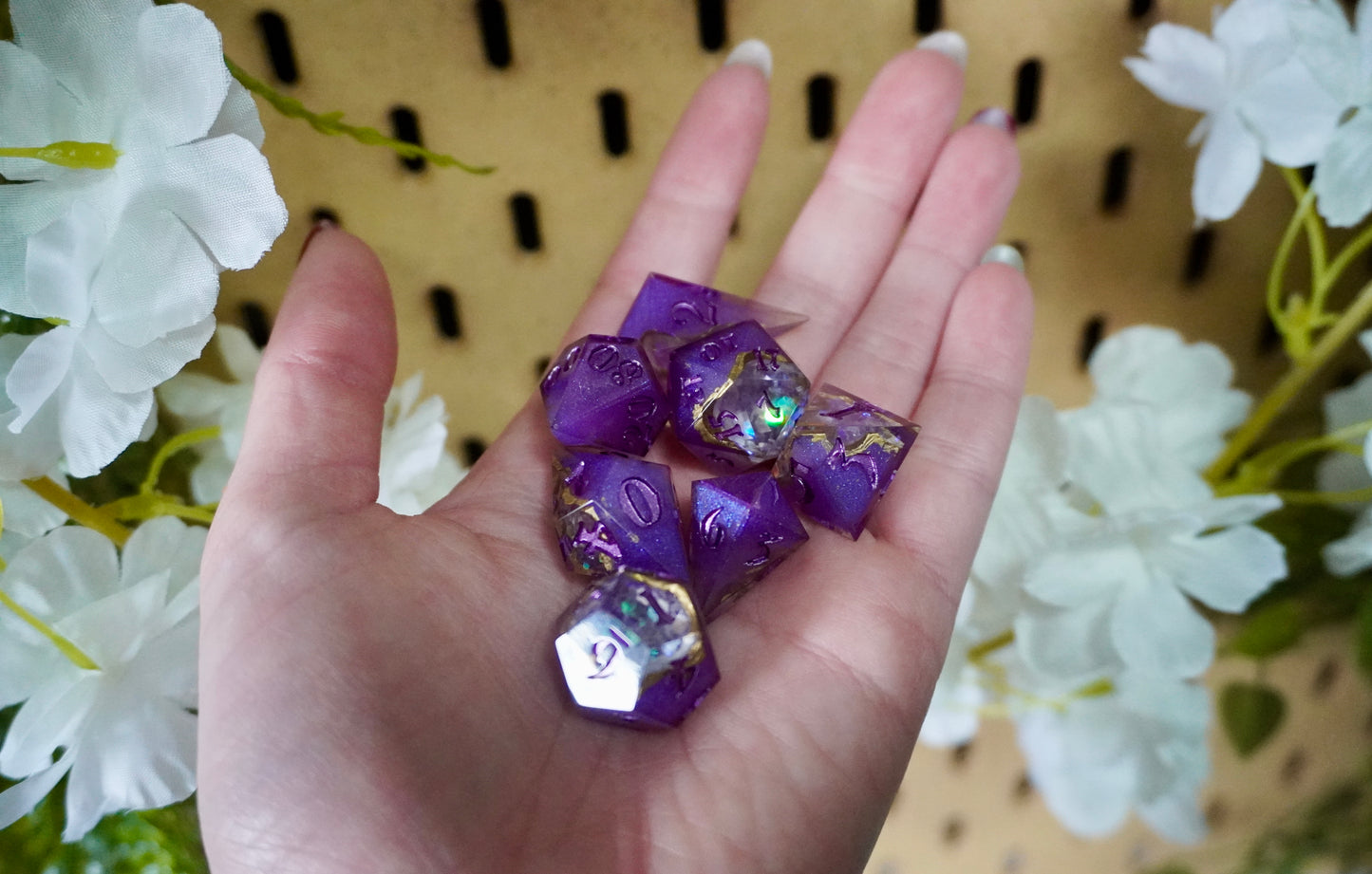 Dark purple geode, dice set