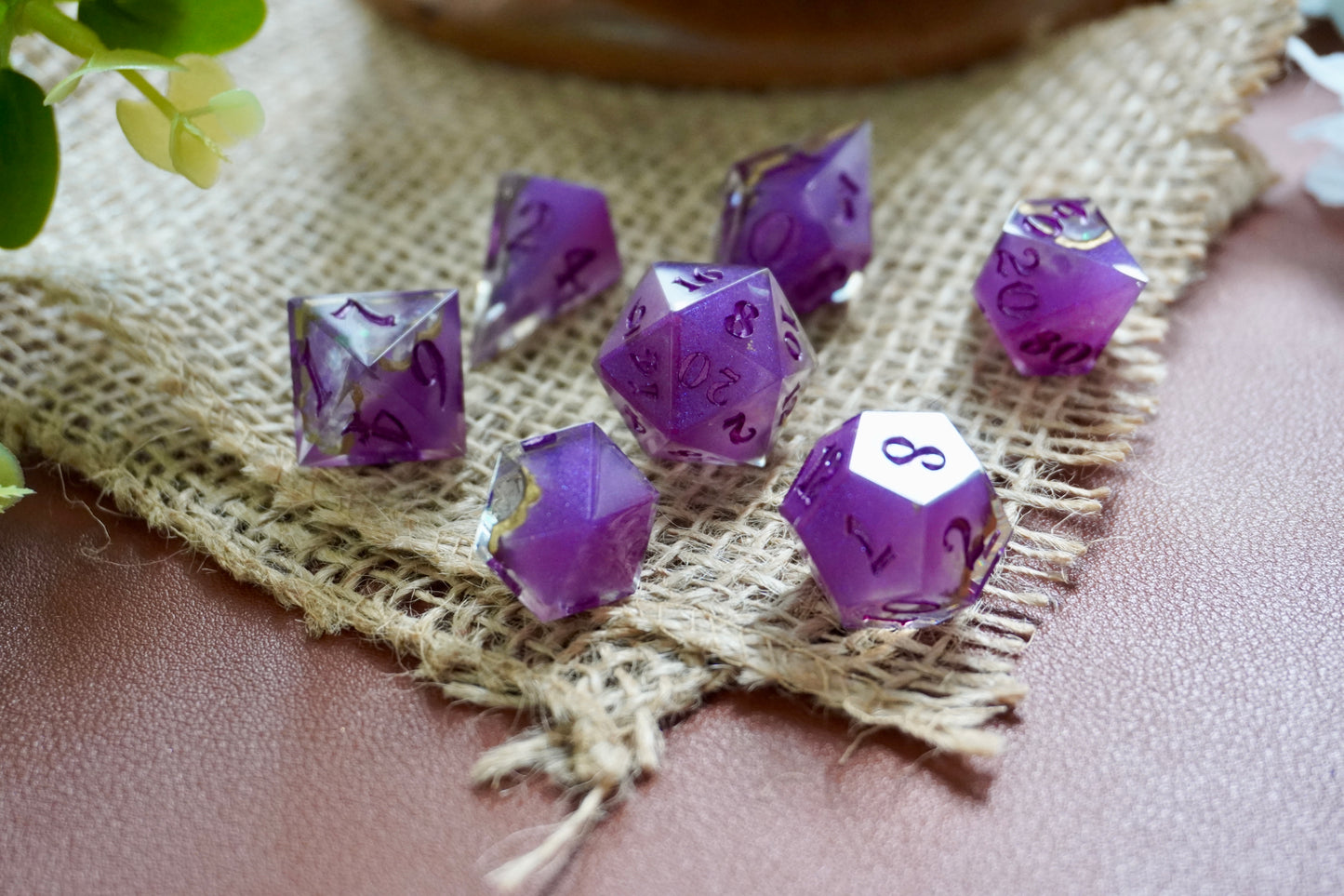 Dark purple geode, dice set