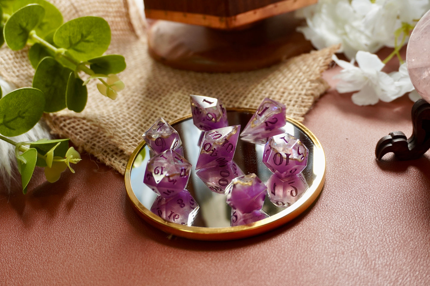 Dark purple geode, dice set