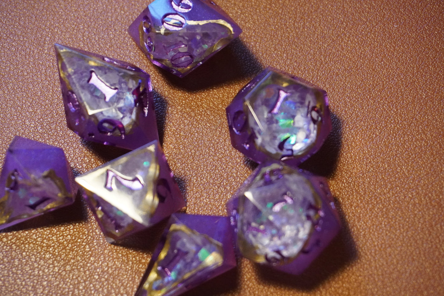 Dark purple geode, dice set