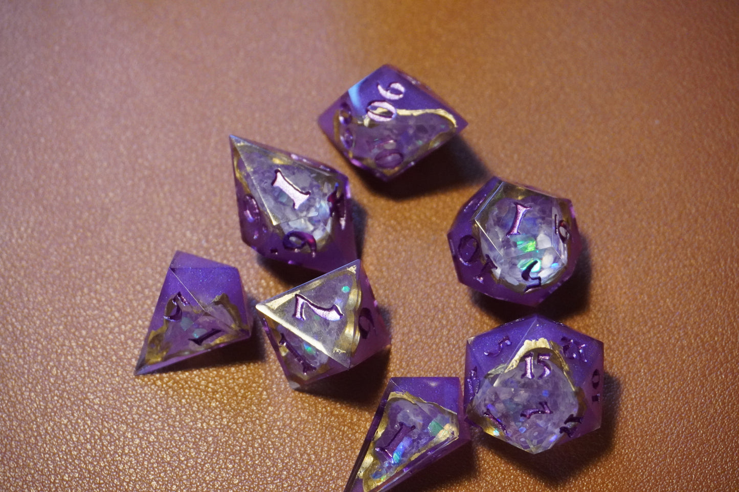 Dark purple geode, dice set