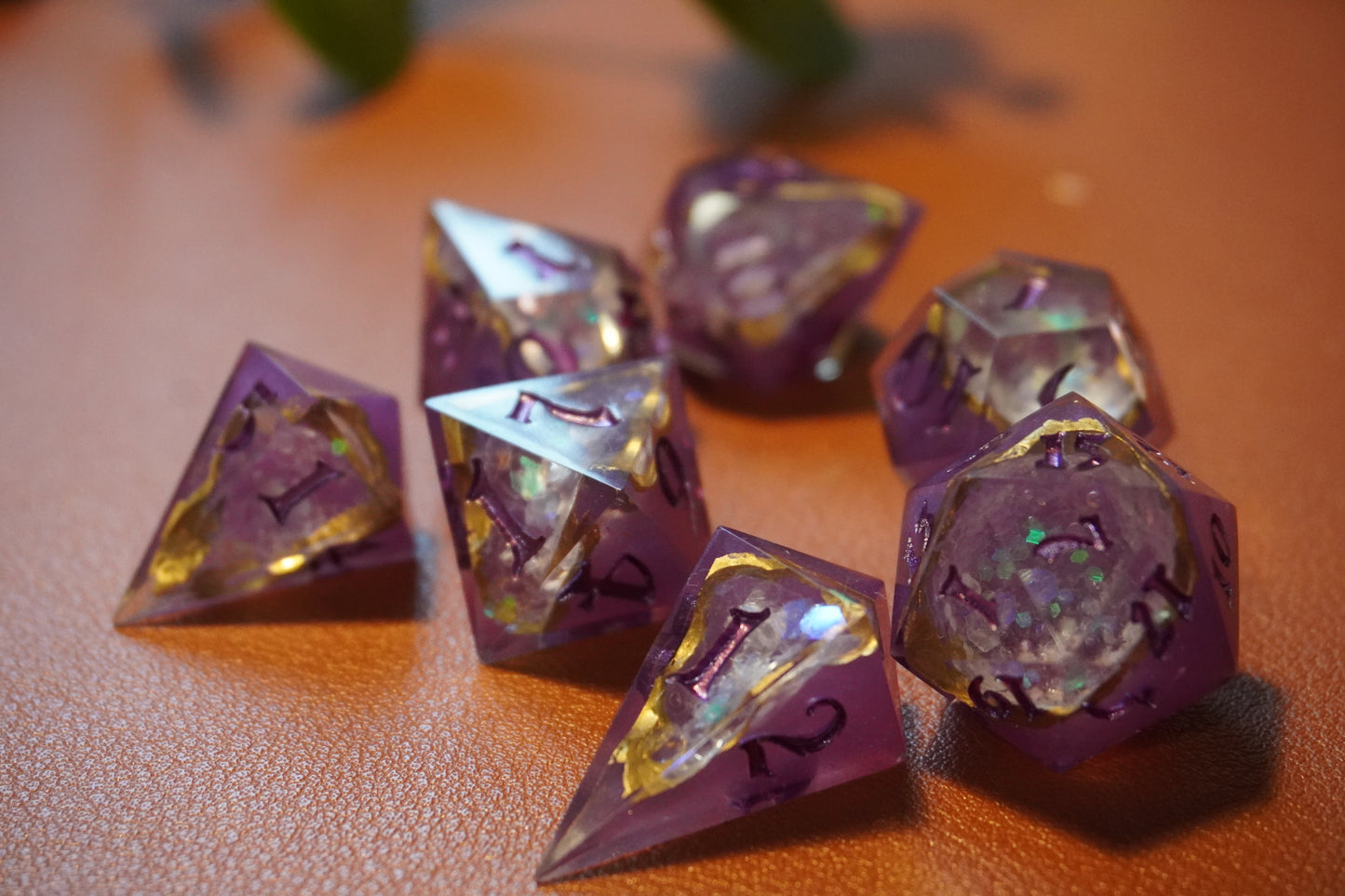 Dark purple geode, dice set