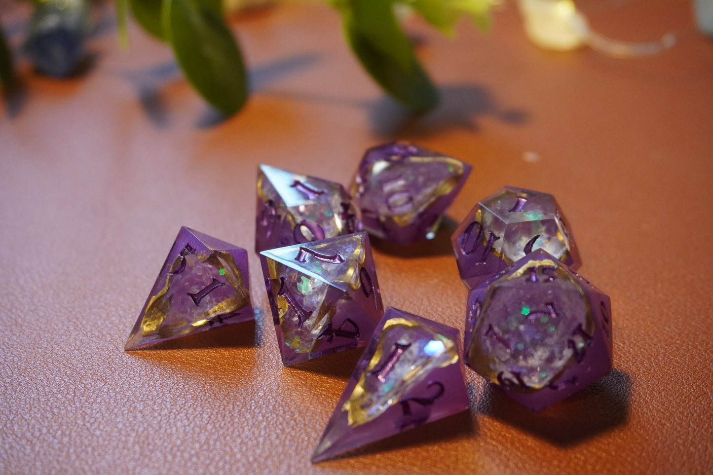 Dark purple geode, dice set